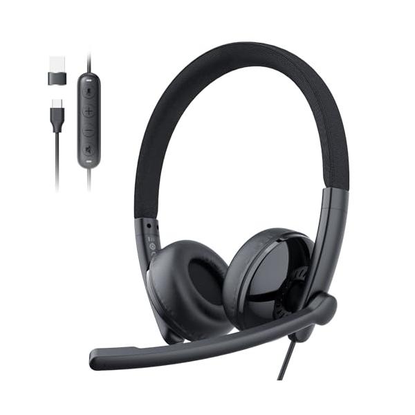 他サイト： EMEET HS50 ヘッドセット ノイズキャンセリング マイク付き 270度回転 USB接続 USB-A/USB-C対応 軽量 手元コントローの商品画像