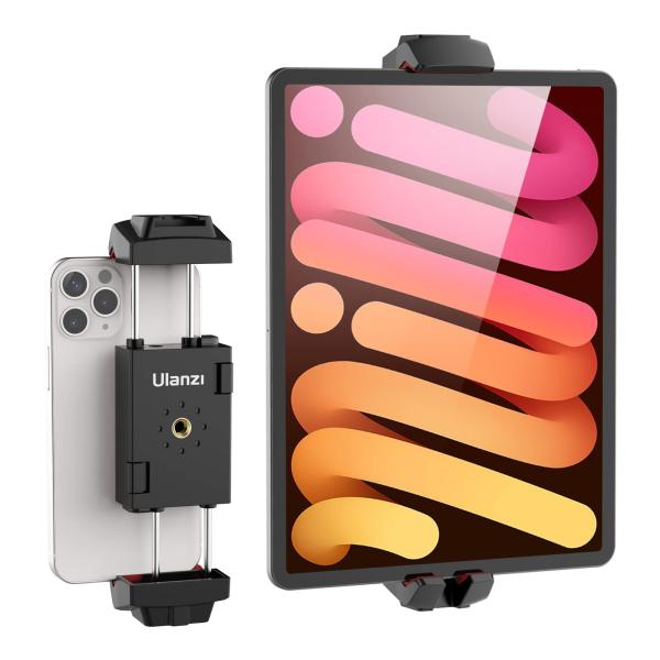 ユニバーサル両方向に調節な2イン1のスマホホルダー/タブレット三脚マウントアダプターの調整幅は65mm-222mmです。ホルダーは2.5~12.9インチの範囲内での使用に適用です。iPhoneやiPadほとんどの携帯電話やタブレット端末の縦...