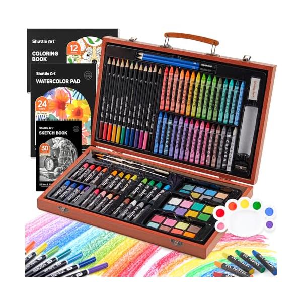 水彩絵具　色鉛筆　顔彩　スクラッチアート　絵画用品セット　筆　アート　まとめ売り Shuttle Art お絵かきセット アートセット 画材セット 106点 色鉛筆