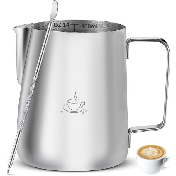 他サイト： 稲植屋 ステンレス製 ミルクジャグ ミルク ピッチャー ステンレススチール ラテアート ピッチャー ラテ ミルク 400ml (14oz)1の商品画像