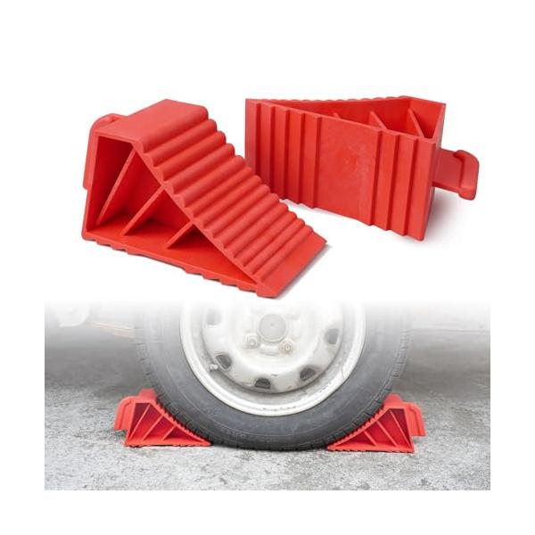 他サイト： Donext タイヤストッパー タイヤ止め 車輪滑り止めブロック 耐荷重3t 2個セット レッドの商品画像