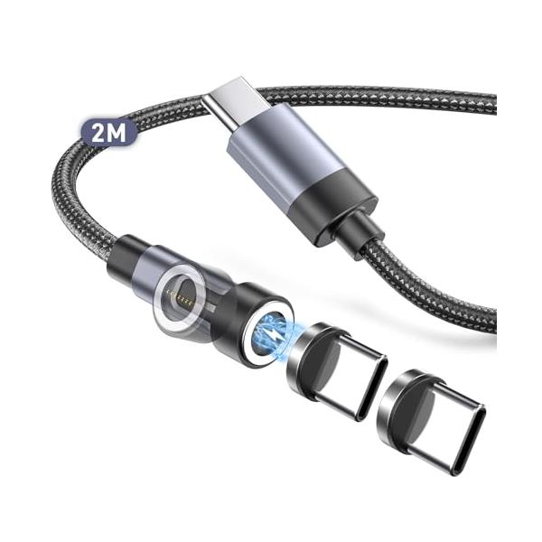 マグネット 充電ケーブル 2m USB-C & USB-Cケーブル 急速充電 PD60W