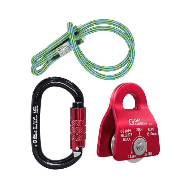 GM CLIMBING CE UIAA 認証 ヒッチ スラックテンディング プーリー キット 25KN マイクロプーリー レッド & 8MMプルージック & 24KN O型ロッキングカラビナ セット アーボリスト ダブルロープクライ… GM CLIMBING CE UIAA 認証 ヒッチ スラックテンディング プーリー