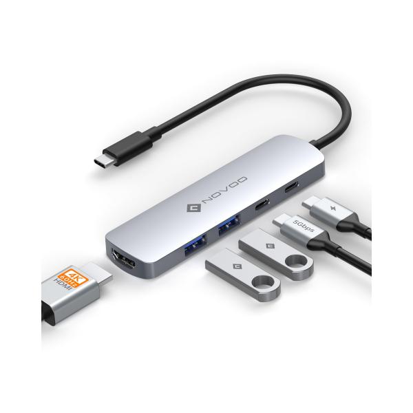 NOVOO 5-in-1 4K@60Hz HDMI USB-C 3.0 ハブ タイプ C アダプター