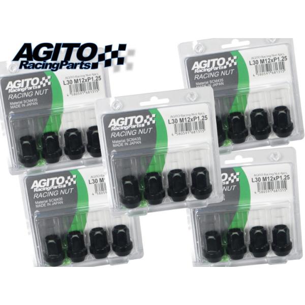 AGITOレーシングナット L30 17HEX M12xP1.25 クロモリ製 5穴用 20個（4p x5) 貫通タイプ