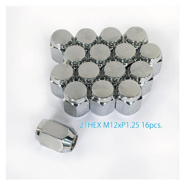 特価 4穴車用 16個 21HEX M12 P1.25 60°テーパー座 メッキ 袋ナット ホイールナット ラグナット 日産車