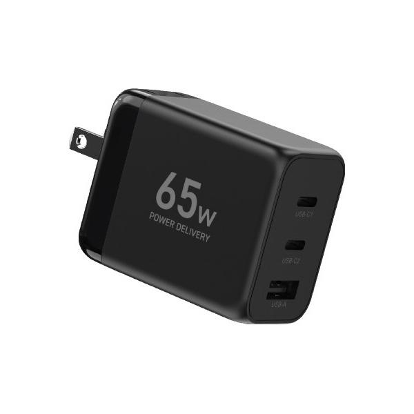 急速充電器 PDアダプター65Wクラス 3ポート 山善 YAMAZEN YPD-65CCA-B (54-9168-72)