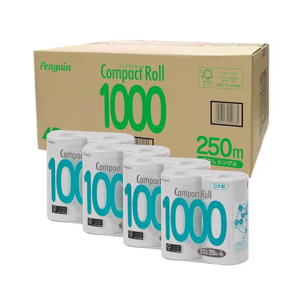 他サイト： コンパクトロール1000 250m シングル ケース品 1ケース 4R×4袋入 丸富製紙 60-3309-26の商品画像