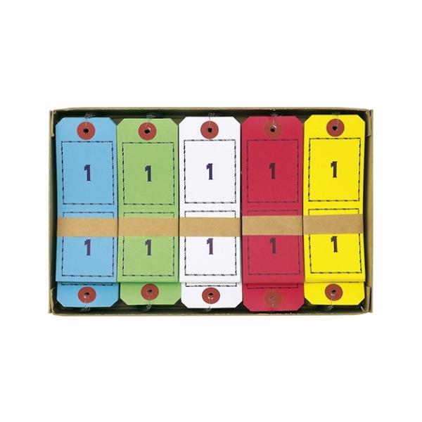 世界的に有名な オープン 連番荷札 １〜１００ 青，赤，黄，緑，白，各１組