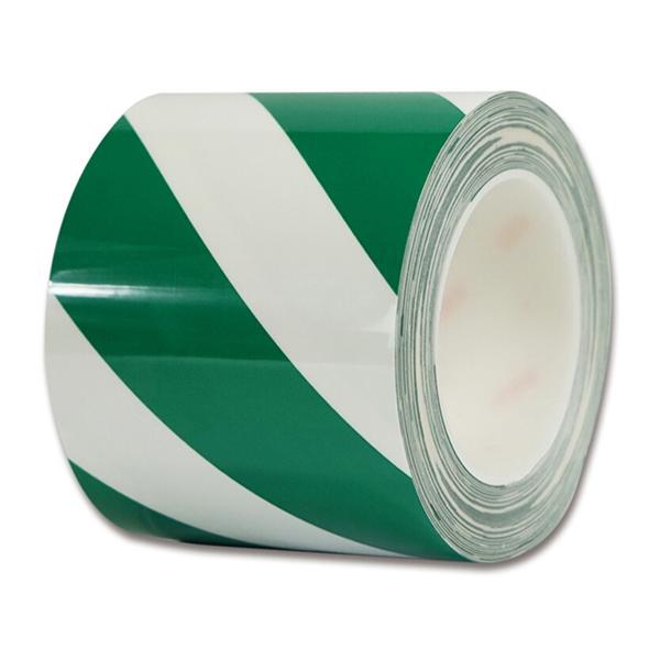 耐摩耗ラインテープ 幅100mm×22m 厚0.2mm 緑/白トラ柄 セーフラン安全用品 15643 (64-8931-03)
