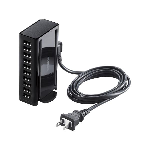 AC充電器 USB充電器 卓上多ポート 合計60W USB-A10ポート 縦置き横置き対応 ブラック EC-ACD04BK