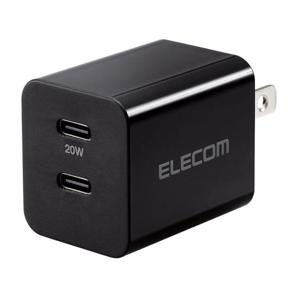 エレコム MPA-ACCP35BK USB Type-C 充電器 ブラック PD対応  スイングプラグ 最大出力20W タイプC×2 小型