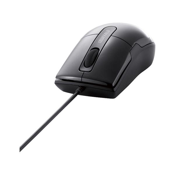 他サイト： 有線BlueLEDマウス 静音/3ボタン Sサイズ ブラック BUFFALO BSMBU26SSBK (65-9225-15)の商品画像