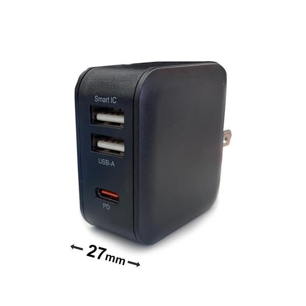 【+ECO】PD20W対応 USBX2,TYPE-CX1 AC充電器 BK エアージェイ AKJ-E20WPD3 BK (67-6590-68)