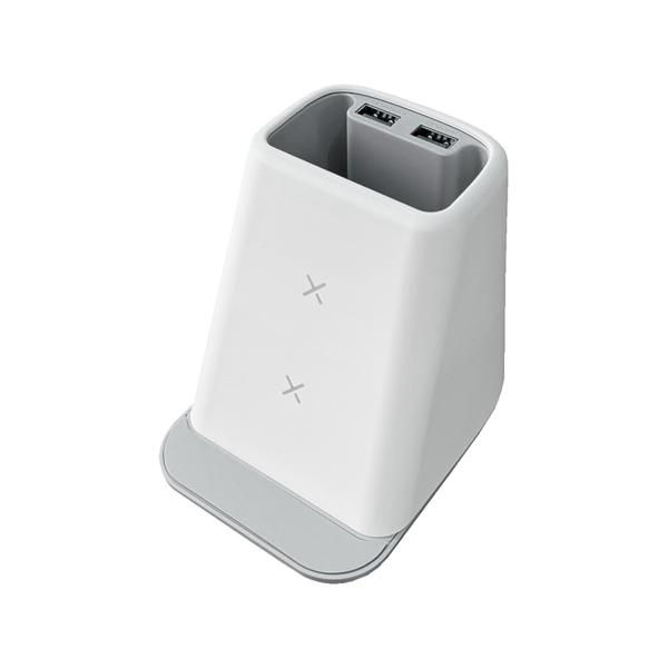 ペンスタンドUSBポート付きワイヤレス充電器 WH エアージェイ AWJ-PD11 WH (68-1421-40)