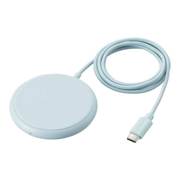 Qi規格対応ワイヤレス充電器 5W 卓上 ケーブル一体 1m ブルー エレコム W-QA25BU (68-1908-79)