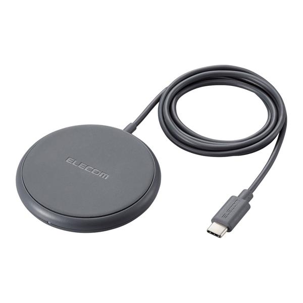 Qi規格対応ワイヤレス充電器 5W 卓上 ケーブル一体 1m ダークグレー エレコム W-QA25DGY (68-1908-80)