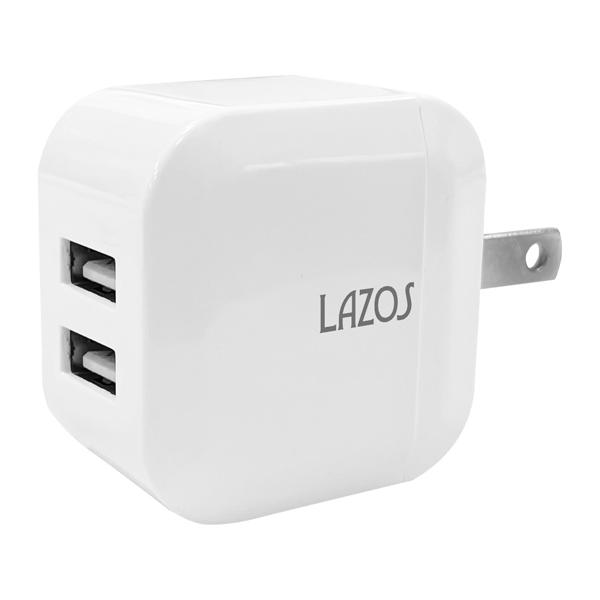 AC充電器 2口 3.4A USB-A×2 ホワイト 1ケース 20個入 Lazos L-3.4AC (68-2008-50)