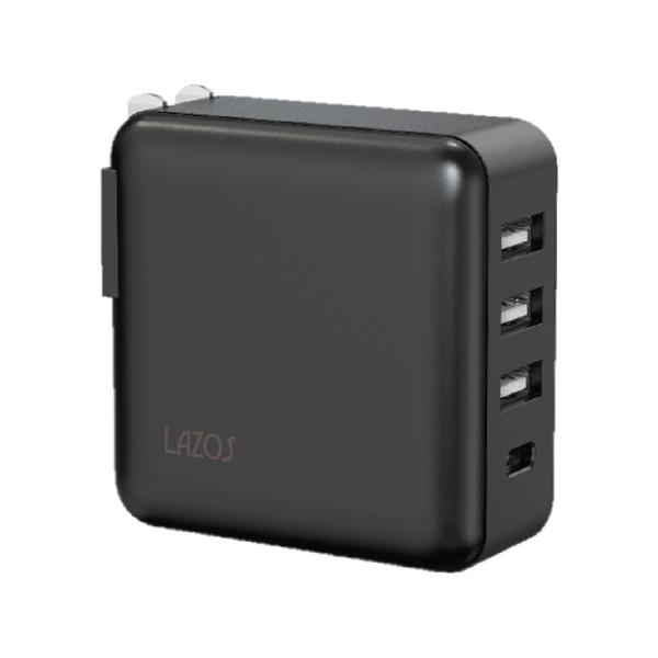AC充電器 4口 32W USB-A×3 C×1 PD対応 ブラック 1ケース 5個入 Lazos L-AC4-B (68-2008-56)