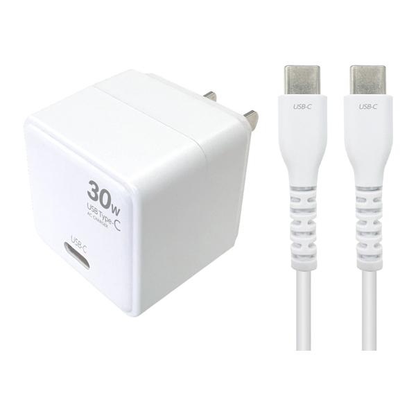 PD30W対応AC充電器+USB Type-Cケーブル1m エアージェイ AKJ-PD30DX WH (68-4134-21)