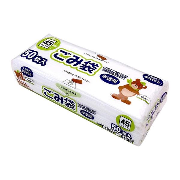 他サイト： ゴミ袋 45L 80x65cm 50枚入 厚さ0.015mm 半透明 コンパクト ボックス オルディ (69-5486-26)の商品画像