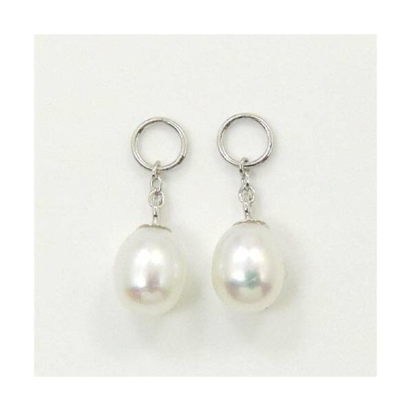 18金ホワイトゴールド 淡水パール ピアスチャーム(全長12mm 内径2.5 