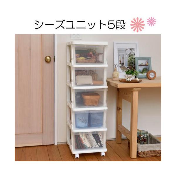 5段引出し収納です。引出しは中身が見えないホワイトタイプと、中身が見えるクリアタイプの２種類！キャスター付きで移動もラクラク。横連結ができるから２台並べても移動が簡単。サイズ 約W35×D42×H108.3cm重量 約／4.2kg材質／ポリ...