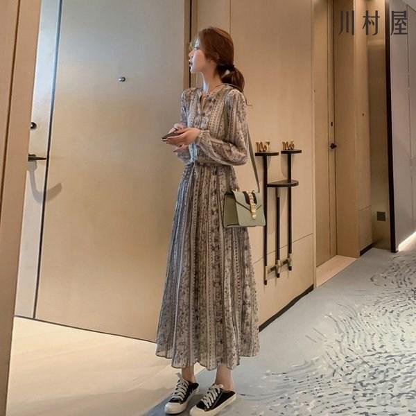 ワンピース シフォンワンピース レディース 春秋 オシャレ マキシワンピース Vネック 長袖 プリント パーティー 二次会 発表会 ゆったり きれいめ 8im21lyq 川村屋 通販 Yahoo ショッピング