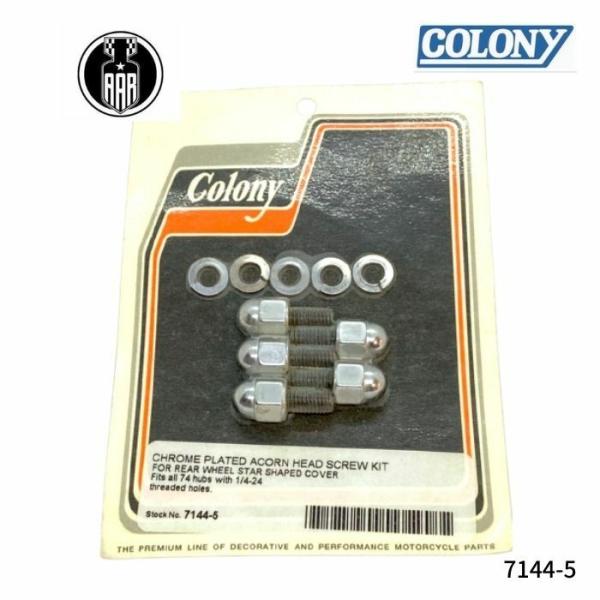 クローム エーコンヘッド スクリューキット 1/4-24  ハーレー 74 モデル リアホイール スターシェイプカバー用 7144-5 Colony コロニー