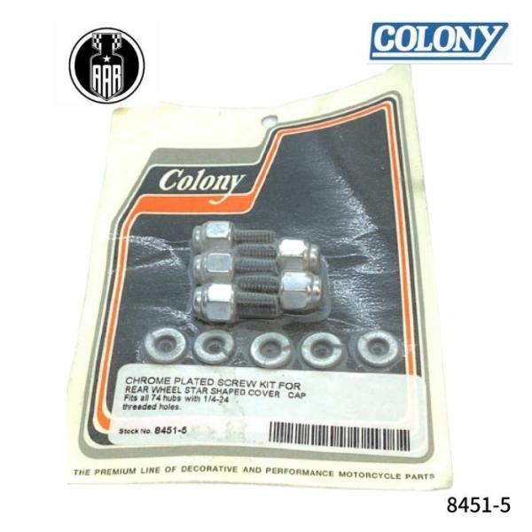 リアホイール スターシェイプカバー キャップ用 クローム スクリューキット 1/4-24  ハーレー 74 モデル 8451-5 Colony コロニー
