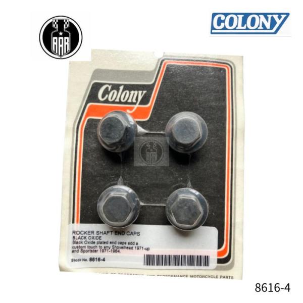 ロッカーシャフト エンドキャップ ブラック オキサイド ハーレー 1971年以降 ショベル 1971-84年 スポーツスター 8616-4 Colony コロニー