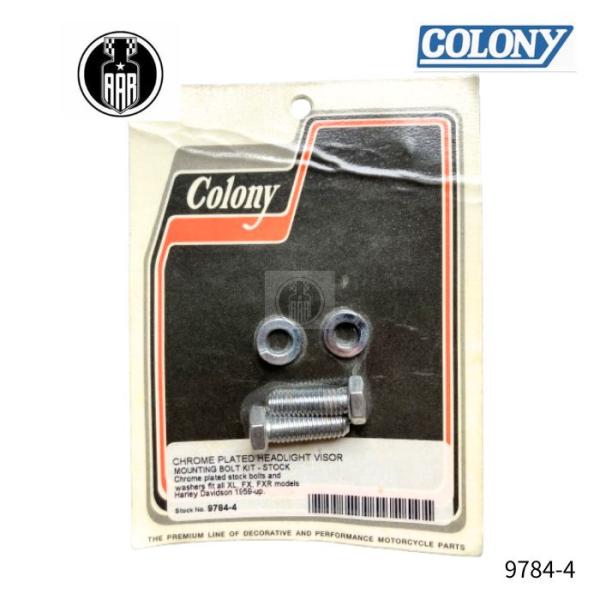 クロームメッキ ヘッドライト バイザー マウント ボルト キット ハーレーダビッドソン 1959年以降 XL FX FXR 9784-4 Colony コロニー