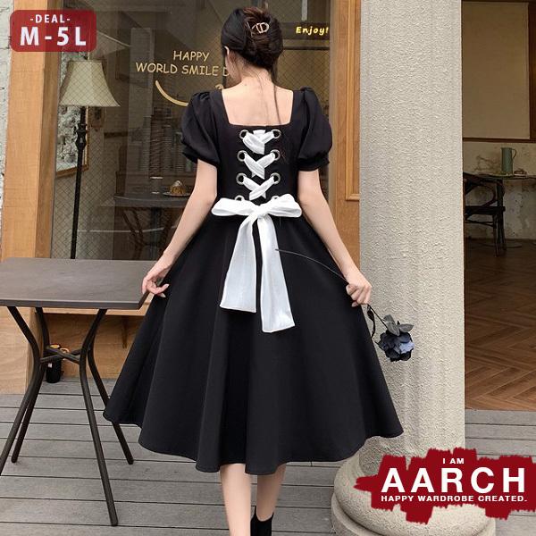 限定アウトレット 大きいサイズ レディース ファッション ワンピース ぽっちゃり おおきいサイズ あり スクエアネック バックリボン M L Ll 3l 4l 5l 春夏 rch W Os rch 通販 Yahoo ショッピング