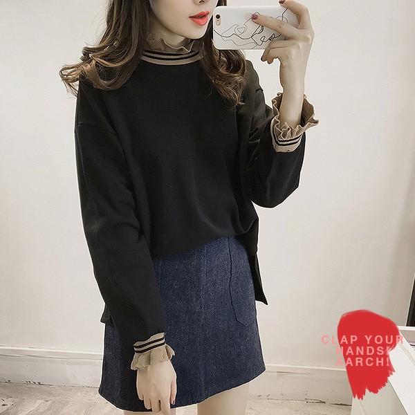 大きいサイズ おおきいサイズ レディース ファッション 配色ニット リブ フリル 襟 袖口 ゆるダボ プルオーバー トップス Ll 3l 4l 5l 秋冬 rch W1956 rch 通販 Yahoo ショッピング