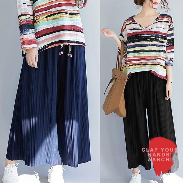 大きいサイズ パンツ レディース ファッション ぽっちゃり おおきいサイズ 対応 アコーディオンプリーツ ガウチョパンツ ワイド M L Ll 3l 秋冬 rch W3285 rch 通販 Yahoo ショッピング