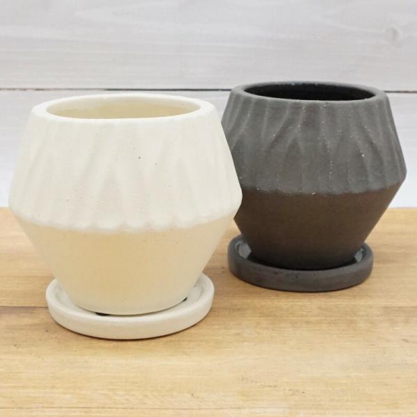 植木鉢 おしゃれ 陶器鉢 エッジトップ(2色) 13cm 4号 受け皿付 白 黒