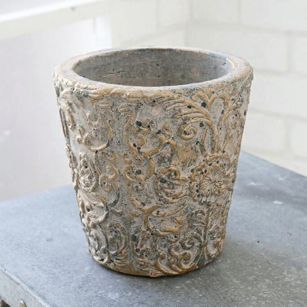植木鉢 おしゃれ アンティーク 陶器鉢 アイビーラウンドポットS＜ 外径14cm 4号 底穴あり グレー ゴールド ホワイト プランター かわいい 室内 屋外 観葉植物