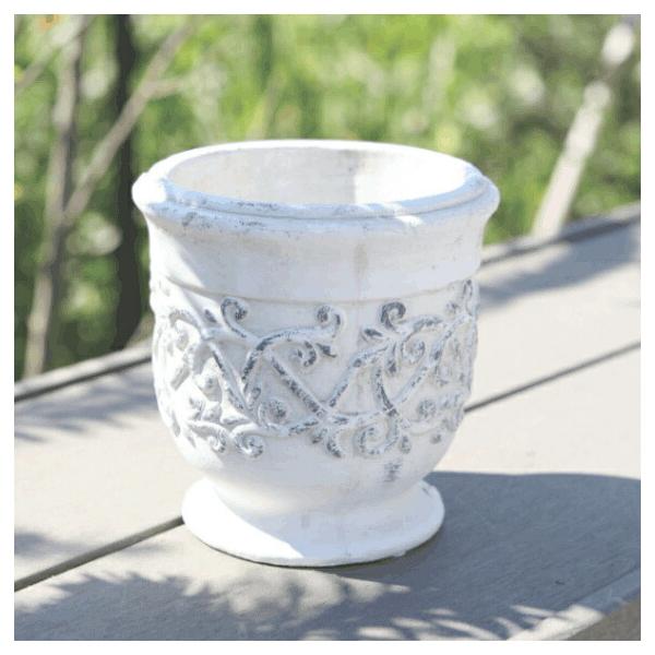 植木鉢 おしゃれ アンティーク 陶器鉢 クラナスカップポットM＜ 15cm 5号(3.5号用) 穴あり 白 ホワイト かわいい プランター 鉢 室内 屋外 多肉植物 観葉植物