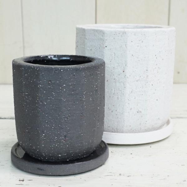 植木鉢 おしゃれ 陶器鉢 イオニアスクリープM (B/W) 10.5cm 3.5号 穴あり 受け皿付 鉢 室内 屋外 鉢植え 観葉植物 多肉植物 塊根