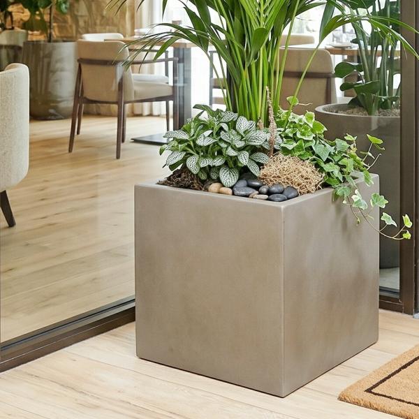 植木鉢 おしゃれ 大型 セドナスクエアL 1辺外寸50cm グラスファイバー セメント グレー 底穴あり コンクリート プランター 鉢 室内 屋外 鉢植え 観葉植物