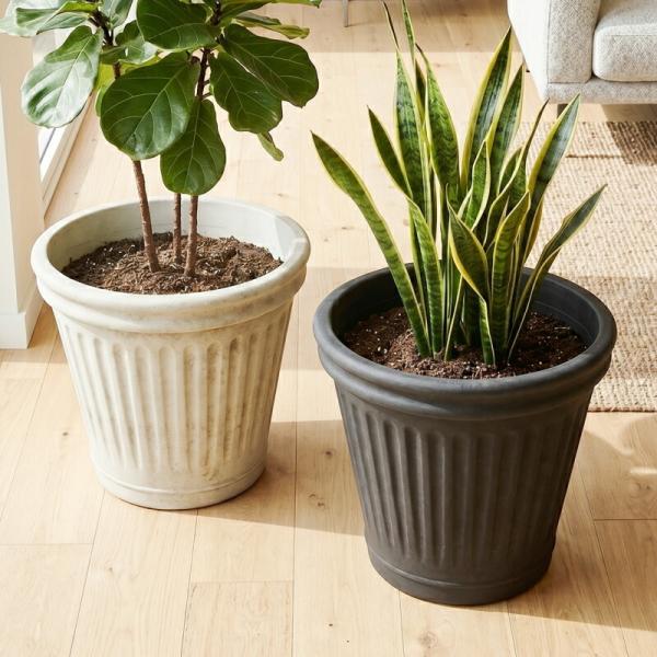 植木鉢 おしゃれ 軽い リーニュグレイブサークルS(3色) 外径35cm 11号(10号用) グレー 黒 プラスチック プランター 大型 鉢カバー 室内 屋外 鉢植え 観葉植物
