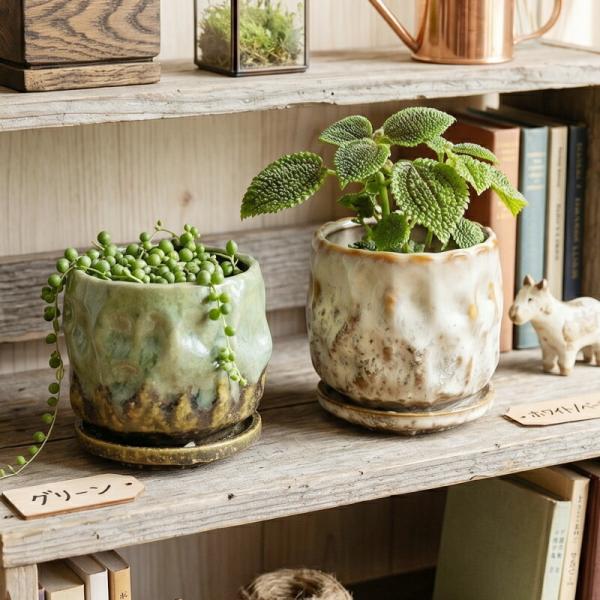 植木鉢 おしゃれ 陶器鉢 エマールレリーフポットS (2色) 外径11.5cm