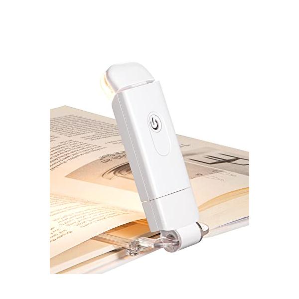 DEWENWILS 読書灯 充電式ブックライト 夜間読書用 クリップ式LEDブック 子供用 本の虫 ブルーライトカット 4段階の明るさ調節可能 アイケア用 (ホワイト)