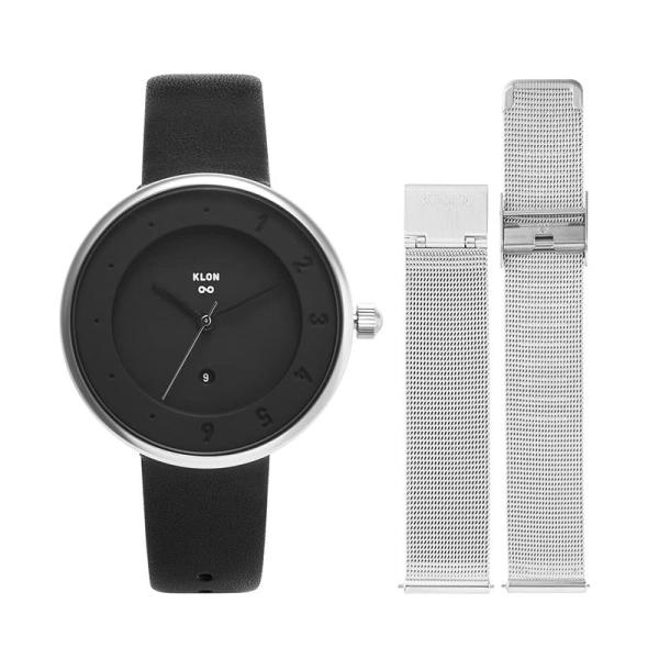 腕時計、アクセサリー レディース腕時計 腕時計 替えベルト セット メンズ レディース 2way ブラック シルバー 人気 ブランド おしゃれ レザー 36mm KLON INFI