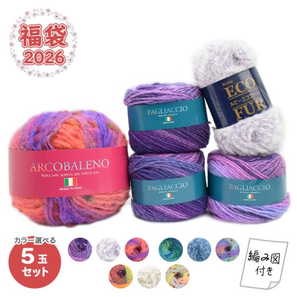 新春 2026年ABCクラフト福袋 毛糸 スキー毛糸 カラー選べる  初めてさんでも安心  太め毛糸 4玉セット 編み図付き福袋 2026  ハッピーバッグ Ruby ECO FUR  ふわふわ もこもこ