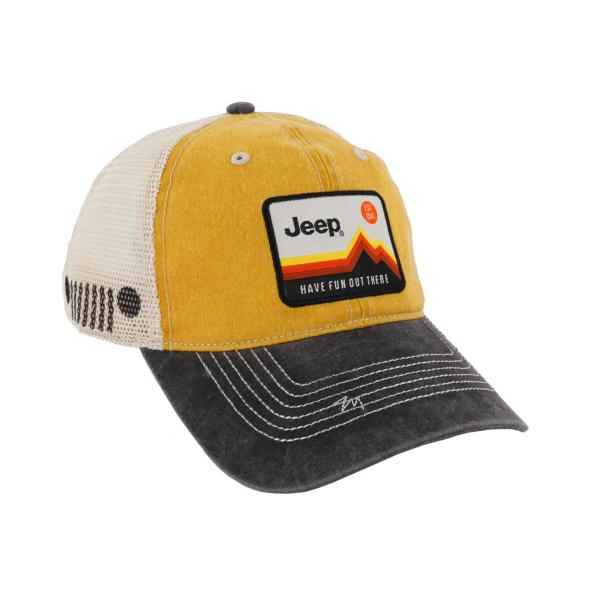 【並行輸入品】Jeep Have Fun Out There パッチガーメントウォッシュドトラッカーハット アンストラクチャード, イエロー,