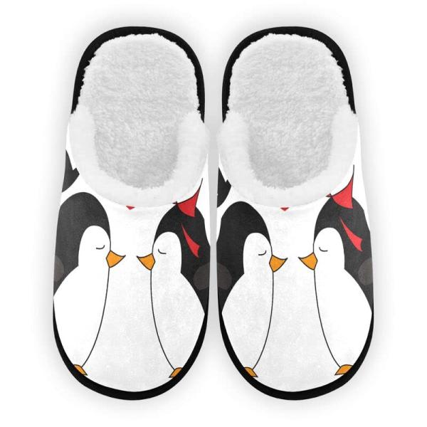【並行輸入品】VIGTRO Women's Fuzzy Slippers Penguins in Love Anti Skid Indoor