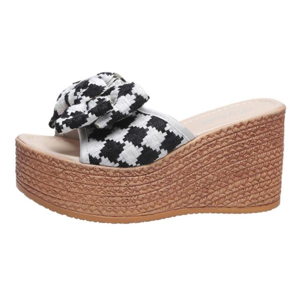 リネン素材の夏用プラットフォームウェッジサンダル