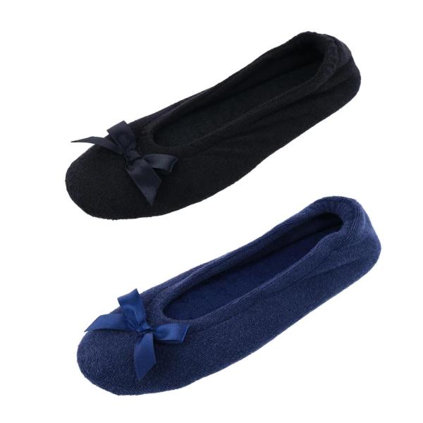 【並行輸入品】CTM〓 Women's Terry Ballerina Slipper House Shoe (Pack of 2), Lar