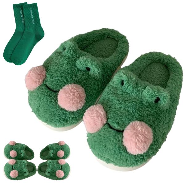 【並行輸入品】LELEBEAR Frog Slippers, Winter Frog Indoor Slippers for Women, W
